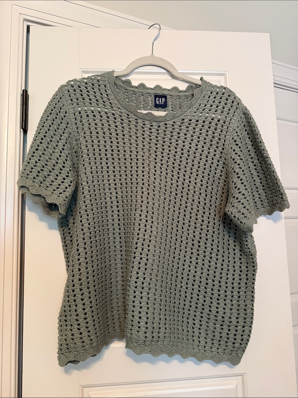 GAP Mint Sage Crochet Short Sleeve Top
